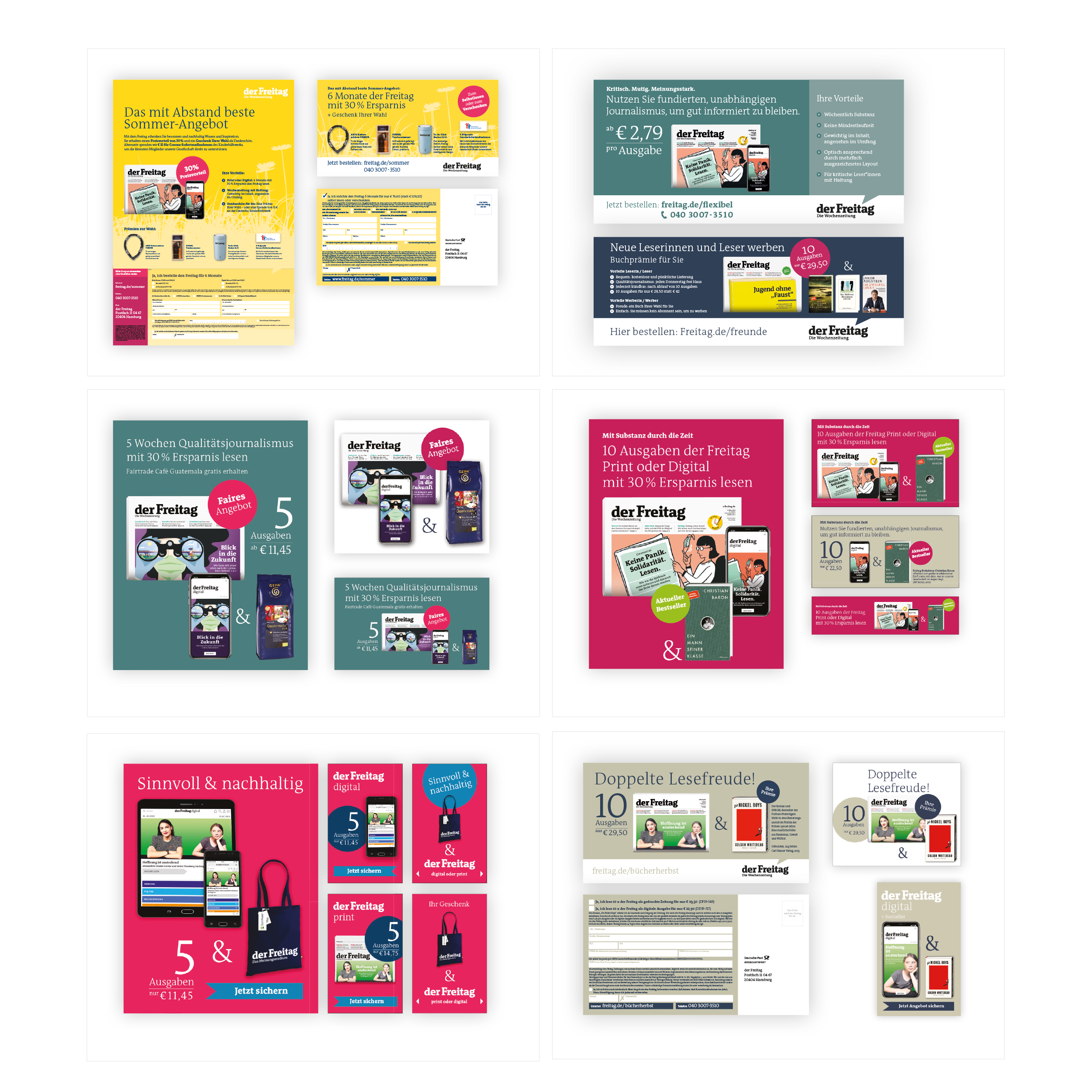 various print and online ads for 'der freitag'